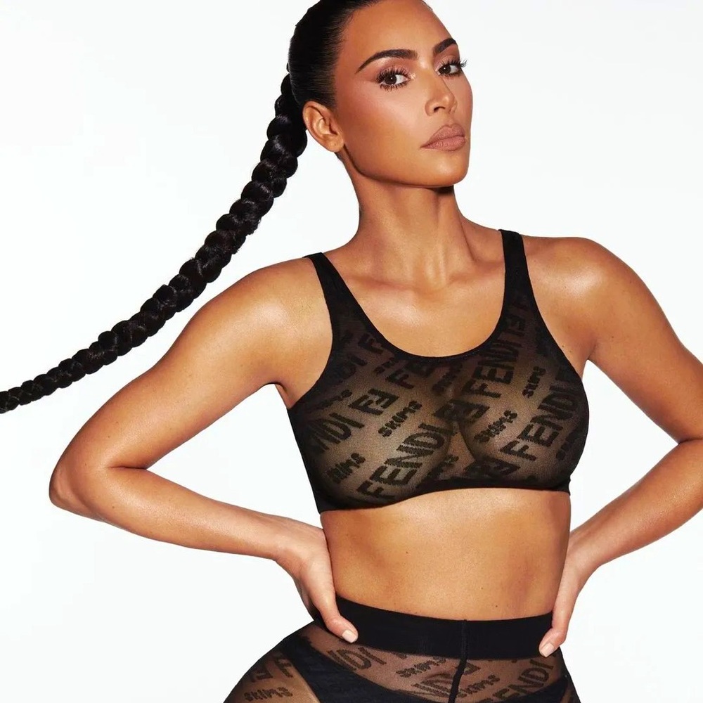 FENDI X SKIMS Hosiery Bralette XS Black Bra Sheer Logo NWT IN HAND